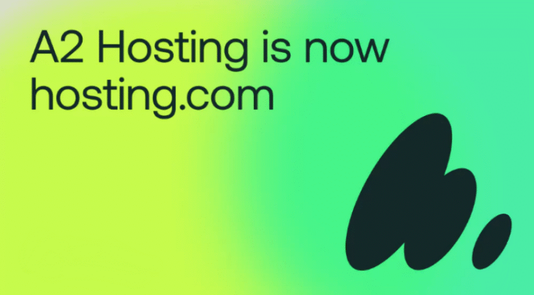 An image with text on it saying A2 Hosting is now hosting.com