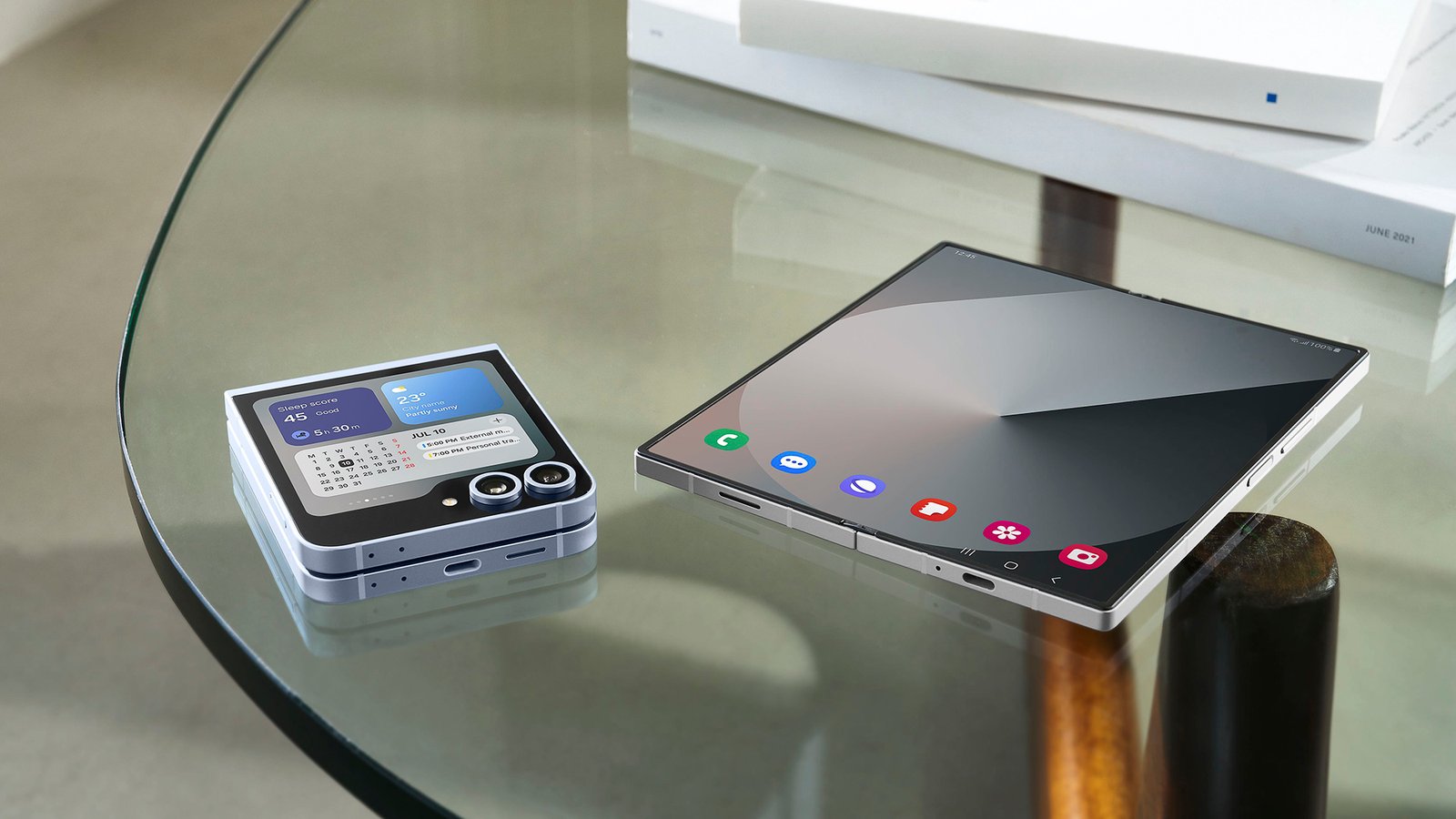 The Samsung Galaxy Z Flip 6 and the Samsung Galaxy Z Fold 6 on a table